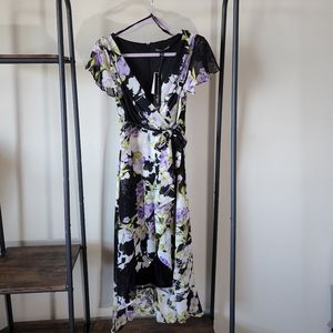 Floral dress, size 6, black/white/green/purple